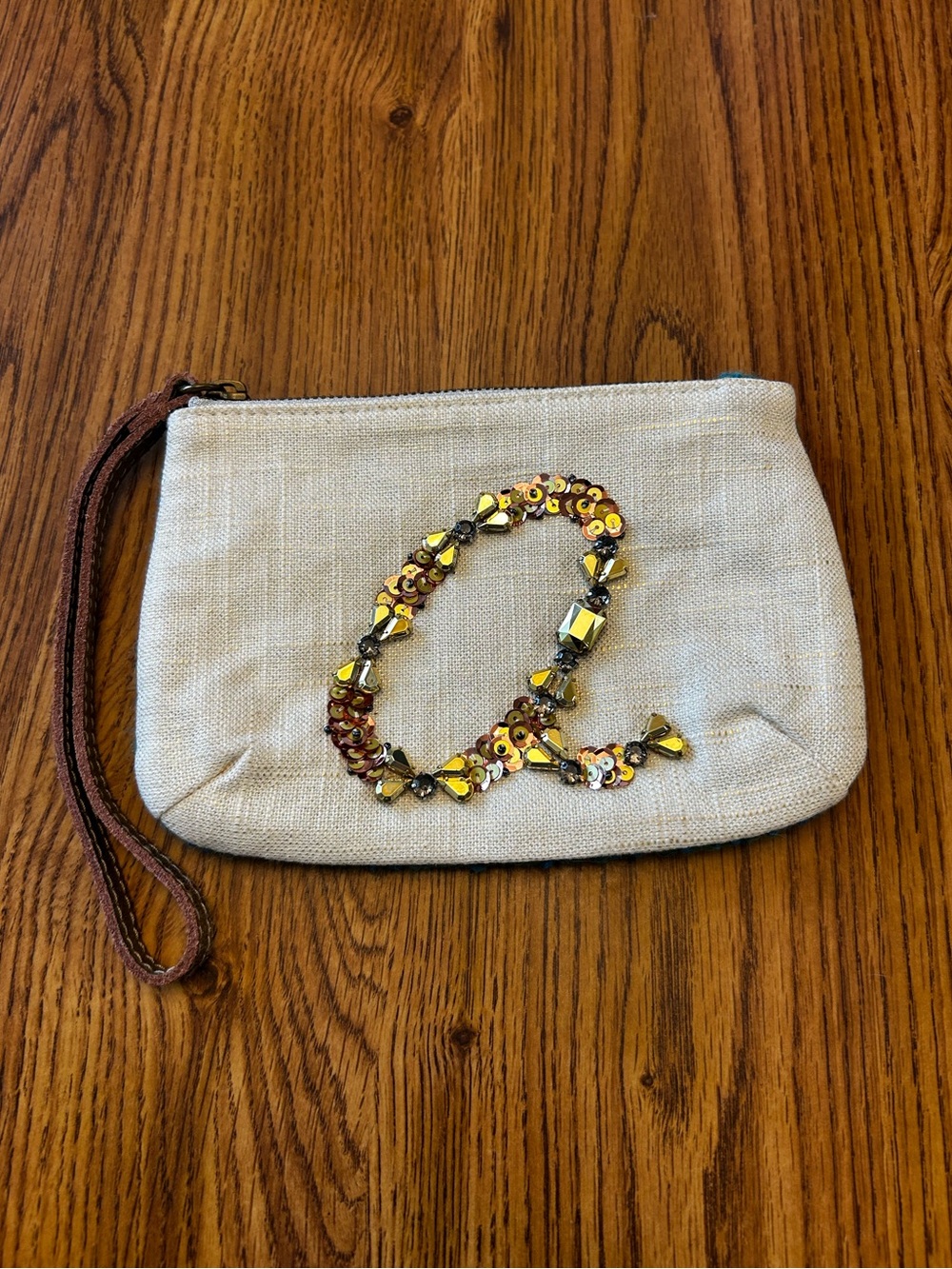 Miss Albright Anthropologie Beaded embellished initial “a” wristlet zipper pouch